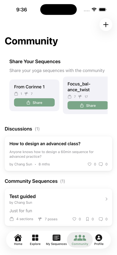 YogaGeek community screen